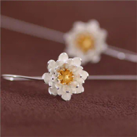 New Arrival Fashion Temperament Thai Craft Flowers Silver Plated Jewelry Ear Hook Lotus Personality Earrings E169
