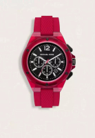 Michael Kors Jam Tangan Pria Michael Kors Lennox Chronograph Red Translucent Nylon and Silicone Watc