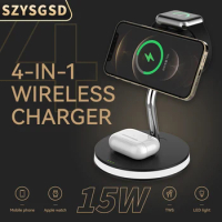 15W Fast Wireless Charging Station for iPhone 13Pro 12Pro Max Wireless 4 in 1 Cargers for Apple Watch 6 5/Airpod Pro/2 Chargers