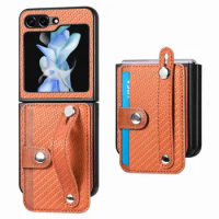 for samsung z flip 5 Anti-Dust Card Slot Folding Bag Case for Samsung Galaxy Z Flip 5 Flip5 Zflip5 5G Carbon Fiber Phone Cover