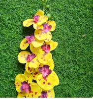 Anggrek latex artificial 4 tangkai pot gentong plastik Kuning Maron