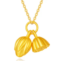 real gold 999 charms 24k pure gold lotus pendants for women birthday gift