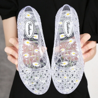 網紅水晶鏤空低跟涼鞋女夏外穿媽媽時尚韓版果凍包頭坡跟防滑單鞋