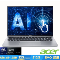 Acer 宏碁 Swift Go SFG14-73T-50NA 14吋AI輕薄筆電(Core Ultra 5-125H/32GB/512GB/Win11)｜EVO認證