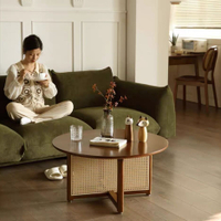 【免運】可開發票 茶几 邊桌 日式ins實木藤編茶幾組合北歐簡約客廳家用小戶型圓形玻璃茶桌