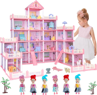 Princess Doll HousesDollhouse with 4-Story 11 RoomsDoll House Playset with 4 Dolls 2 PetPlayhouse Ac