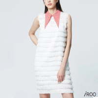 【iROO】領口拼接須須感流行造型無袖短洋裝