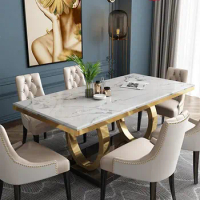 Light luxury simple marble rectangular dining table chair combination household dining table