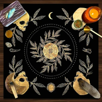 Tarot Cloth Foil Stamped Teeth Bone Altar Cloth Flannel Tarots Cloth Divination Astrology Board Game Oracle Card Pad Home Decor