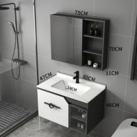 Good Price and Quality Bathroom Cabinet Mirror 60cm-80cm Standard Platinum Slab Basin White Countertop Bathroom Cabinet