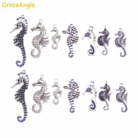 GraceAngie 14PCS Antique Sea Horse Shape Metal Alloy Necklace Bracelet Decorate Charms Jewelry Crafts Finding Accessory