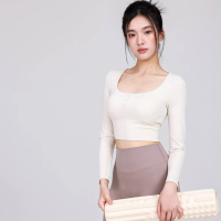 Kendall Jenner Style Long Sleeve Yoga Top with Chest Pad, Outerwear Sports Top for Women, Short Eleg