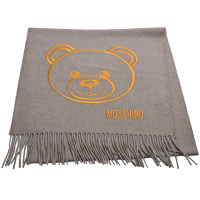 MOSCHINO 義大利製大品牌TOY小熊LOGO 100%羊毛圍巾(小麥色系)