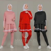 Setelan  Baju Olahraga Perempuan Terbaru Leging Rok Skirt Sport Badminton Senam Lari Renang Berseped