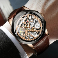 AILANG Skeleton Automatic Mechanical Men Watches Male Top Brand Luxury Watch Men Casual Leather Strap Waterproof Reloj Hombre
