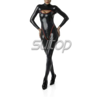 Suitop latex rubber zentai suit 0.4 latex catsuit with socks with breast hole