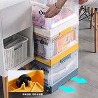 【Deli】莫蘭迪色三開透明摺疊收納箱 M號(30L附輪一推就能移動)