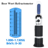 Beer Refractometer Wort Wine Brewing Dual Scale - Specific Gravity Hydrometer 1.000-1.130 Brix 0-32% ATC Sugar Homebrew Kit