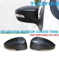 2PCS LHD RHD Car Styling Real Dry Carbon Fiber Rearview Side Mirror Replace Cover Cap Shell Trim Sticker For FORD KUGA 2013-2019