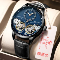 AILANG Double Tourbillon Mens Watches Unique Second Hand Automatic Mechanical Watch Men Waterproof Clock Relogios Masculino