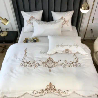 Chic Gold Embroidery Duvet Cover set Luxury Brushed Cotton Soft Warm Bedding set Bed sheet set Pillow shams Comforter Cover set