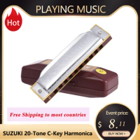 SUZUKI Folkmaster Blues Harmonica Standard Key of C A B D E F G Key 10-Hole 20 Tones Diatonic Blues Gaita Harmonica for Beginner