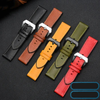 PAM441 Leather WatchBand For Panerai Mido Tissot Leather Strap Bottom Silicone Waterproof Men Accessories 18 19 20 21 22 23 24mm