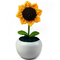 Crochet Sunflower , Flower Bonsai,Rose,Cactus,Anthurium,Calla,Clover,Tulip,Daisy,Woven Gift For Home Desk Decor