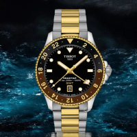 【TISSOT 天梭】Seastar 1000 海星 GMT 雙時區潛水錶-40mm沙士圈(T1208522205100)