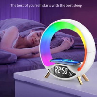 Alarm Clock Bluetooth Speaker Home Soundbar 15W Wireless Charger APP Control RGB Night Light Atmosphere Lamp for Iphone Samsung