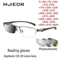 New Sun Photochromic Reading glasses Optical Men Finished hyperopia glasses prescription Glasses Frame Half Rim +1.0 +4.0