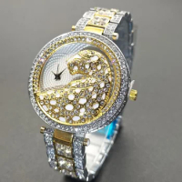 MISSFOX Women Watches Stainless Steel Ice Out Ladies Quartz Clocks New Fashion Luxury Gold Leopard Waterproof Girls Wrist Watch
