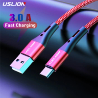 USLION 3A USB Type C Cable Type C Fast Charging Wire For Samsung Xiaomi Huawei Mobile Phone USB C Charger Cable Red 1m 2m 3m
