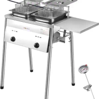 Bioexcel SS21 CSA Approved Two-Tank Propane Deep Fryer with Thermometer Commercial Deep Fryer, Outdoor Deep Fryer