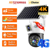 4G SIM Card IP Camera 8MP 4K CCTV Solar Battery Cameras Outdoor Waterproof Dual Lens Smart Home Security Monitoring Surveillance