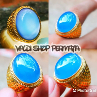 Cincin Batu Akik Asli Natural Blue Spyrtus Biru Langit Chalchedony Kri