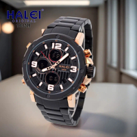 Halei 1003 M Jam Tangan Pria Halei Original Sport AntiAir Doubletime Rantai Stainles Back Multifungs