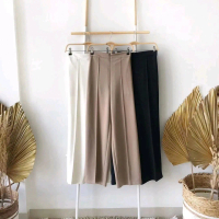 Branda Fashion Kulot Panjang Wanita Kantoran Plain Scuba Zipper Pinggang Karet Basic Casual Formal L