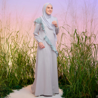 Monokhei Tawang Dress Gamis Satin Abu Wanita