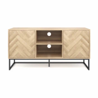 Wood TV Stand Media Console Cabinet With Doors For Hidden Storage