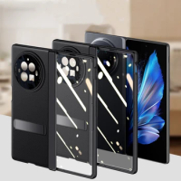 For VIVO X Fold 3 Case Luxury Leather 360° HD Glass Phone Cover For VIVO X Fold3 Pro Shockproof Bumper Folding Stand