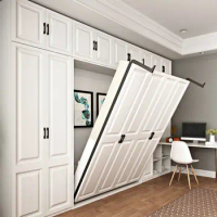 Invisible bed with wardrobe integrated multifunctional double family small unit Murphy folding study wall bed combination
