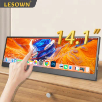 LESOWN Ultrawide Long Stretched Bar USB C 4k Touchscreen Monitor 14.1 inch External Advertisement Stock Market Trading Display