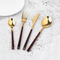 【MIKASA】不鏽鋼刀叉匙餐具16件 琥珀茶金(湯匙 叉子 餐刀)