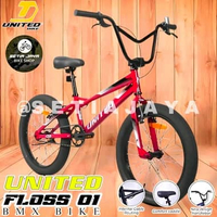 Sepeda BMX 20" Inch UNITED FLOSS 01, Frame Steel, Rem V-Brake, Sepeda Anak Laki-Laki New Red Black S