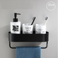 壁掛免打孔廚房置物架浴室收納架（C款黑色單層30cm帶桿）#DADADI#Y07-01725 