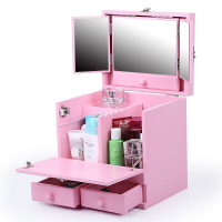 木質公主化妝箱韓國大號復古化妝品收納箱整理盒帶鏡子