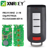 XNRKEY 2+1 Button Smart Remote Key Fob 433Mhz FSK PCF7952/ID46 Chip For Mitsubishi Lancer Outlander ASX Replament Car Key