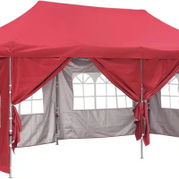 10x20 Ft Wedding Party Canopy Tent up Instant Gazebo with Removable Sidewalls and Windows Red