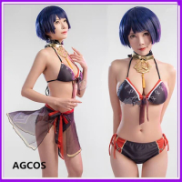 AGCOS Game Genshin Impact Scaramouche Doujin Swimwear Bra Cosplay Costume Swimsuits Woman Summer Sexy Bikini
